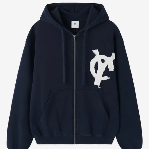 [0]OY 오와이 로고 패치 후드집업 네이비