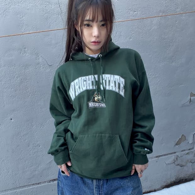90s RUSSELL green university hoodie