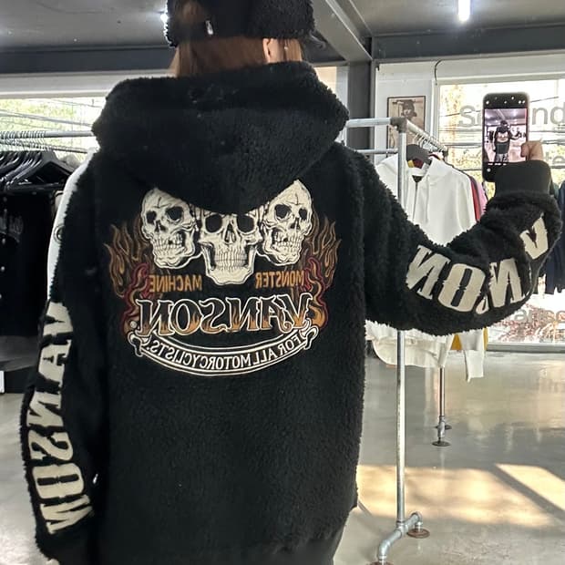 벤슨 스컬자수빅로고 플러피 후드자켓