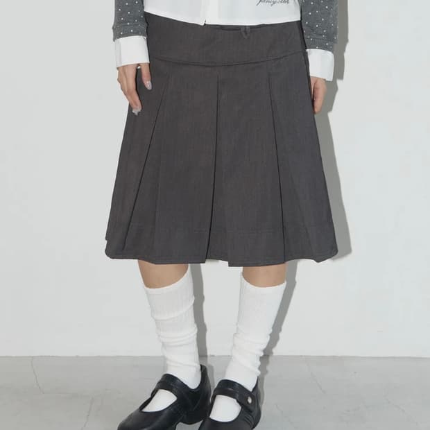 네스티 팬시클럽 포멀 버튼 플리츠 미디 스커트 그레이 2