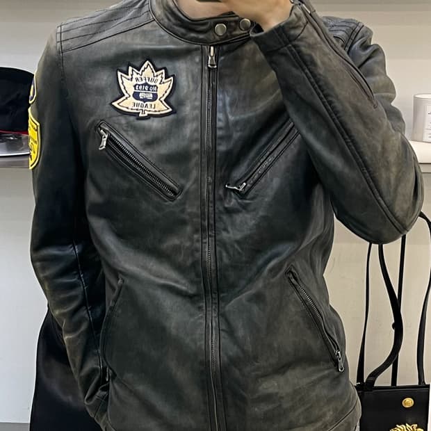 Duffers 페이디드 바이커 레더 집 자켓