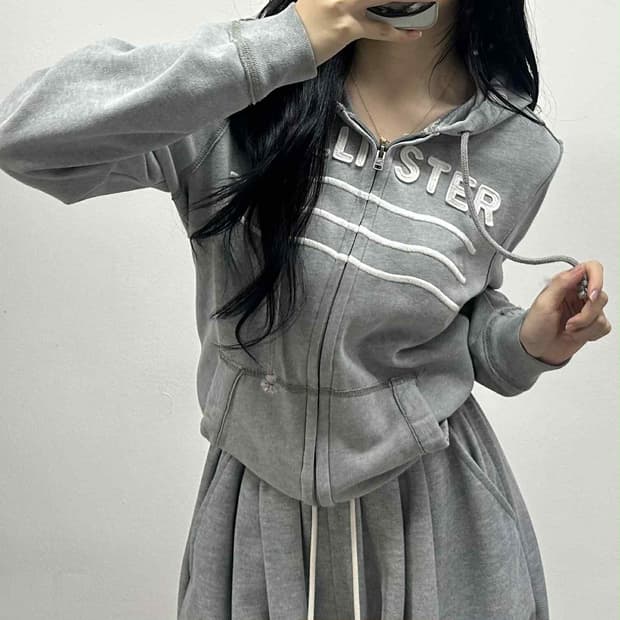 홀리스터 y2k 그레이 올드스쿨 후드집업 희귀져지(S)