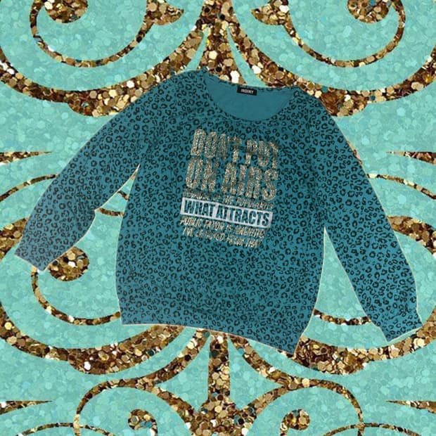 빈티지 갸루 호피 레오파드 민트 롱슬리브