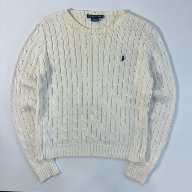 Polo  랄프로렌 자수 코튼 화이트 꽈배기 니트