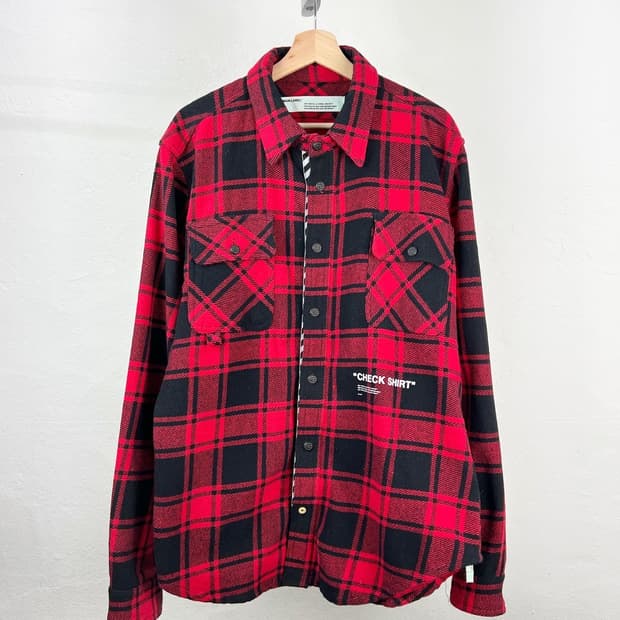오프화이트 18SS 레드 코튼 혼방 체크 셔츠