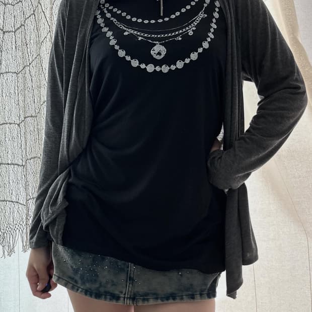 52 black necklace printing one-piece/top