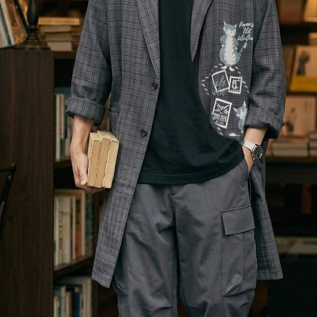 [희귀/오버핏] WACHIFIELD 다얀 자수 체크 오버사이즈 롱코트