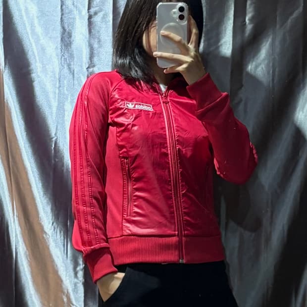 Xs 아디다스 나일론 배치 핑크레드 트랙탑