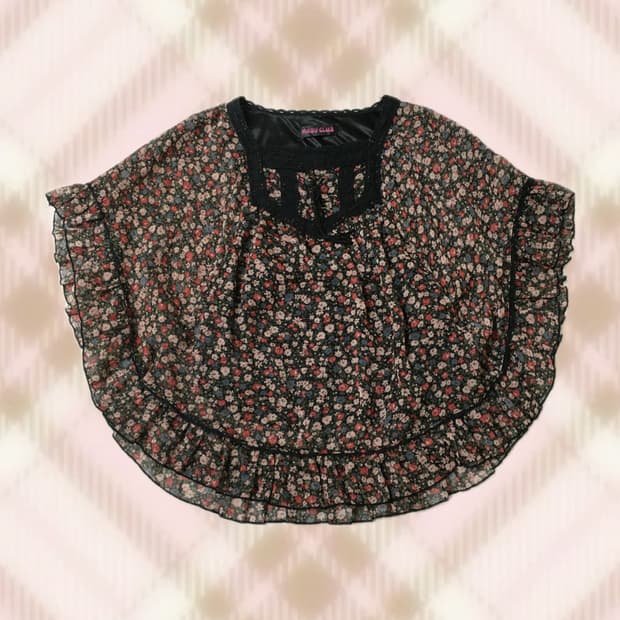 블랙 플로럴 케이프 블라우스 라떼 히메 갸루 러블리 로걀 모리 히피
