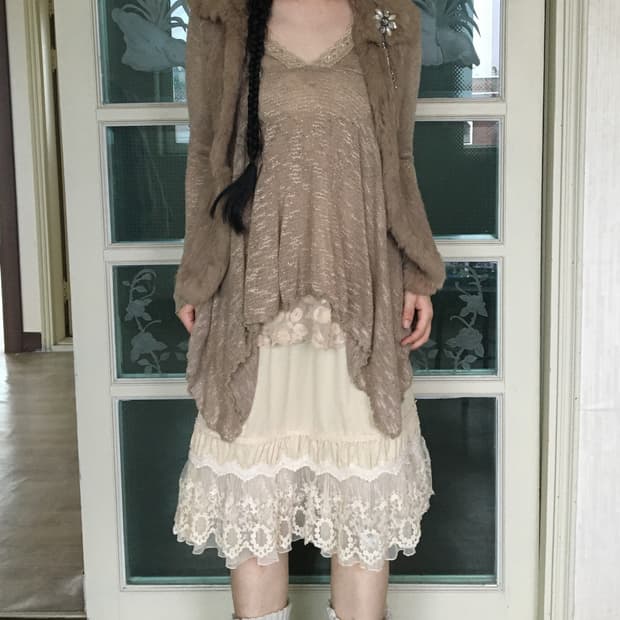 Corsage point rabbit fur vest