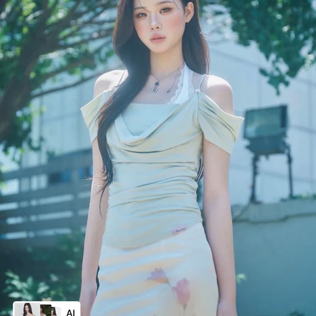 (새상품) 뉴얼린 이브 썸머 드레이핑 오프숄더 라이트그린