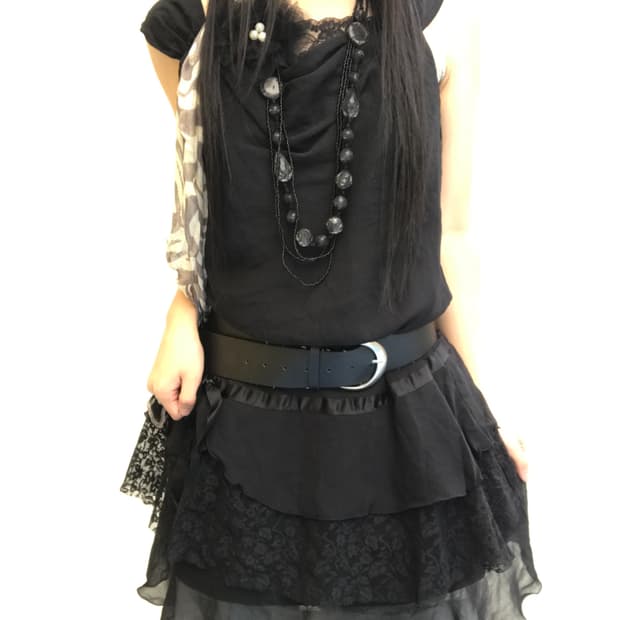 미사미사 리본 레이스 원피스+스키니 펑크 데님 코디세트