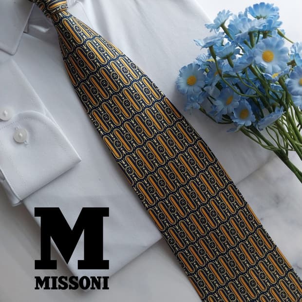미쏘니 실크 골드 패턴 넥타이 9.6cm A+등급 K1422
