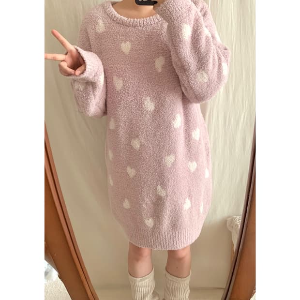 핑크 하트 원피스 파자마