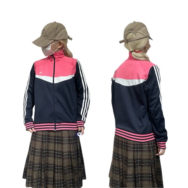 아디다스 핑크 네이비 화이트 삼선 트랙탑 져지 L