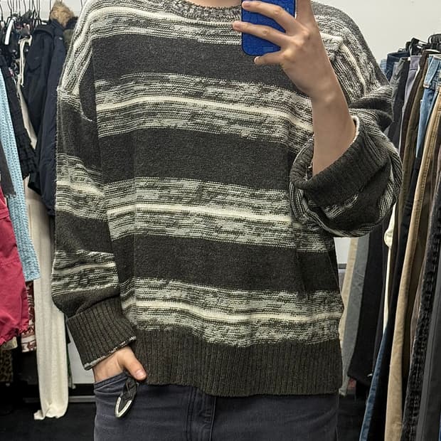 스타터 스트라이프 니트 스웨터 오버핏 M 95 에스닉 스트릿 고스펑크 락