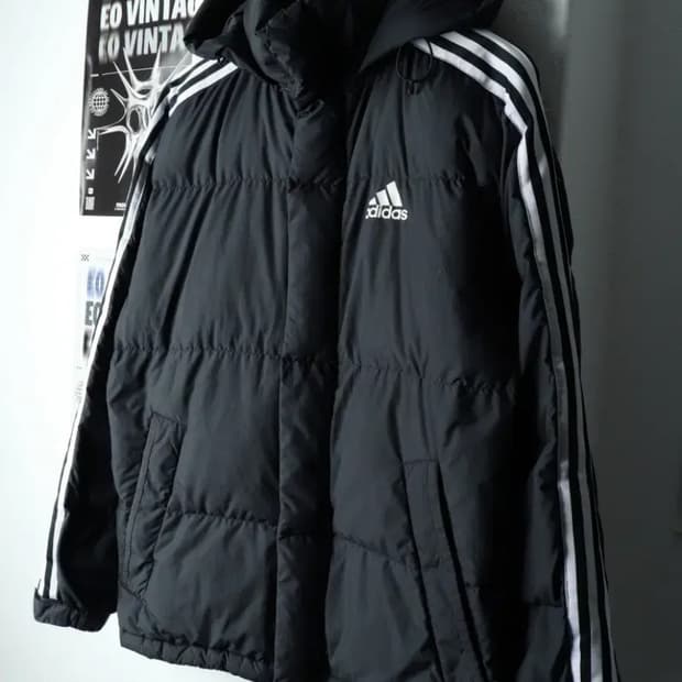 (상태 좋음) 아디다스 3선 오리털 숏패딩