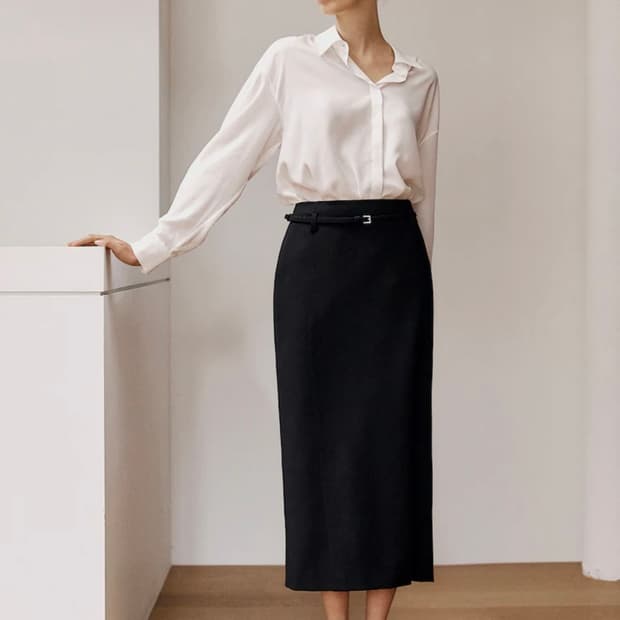 시에 젠느 벨티드 라인 스커트 블랙 S