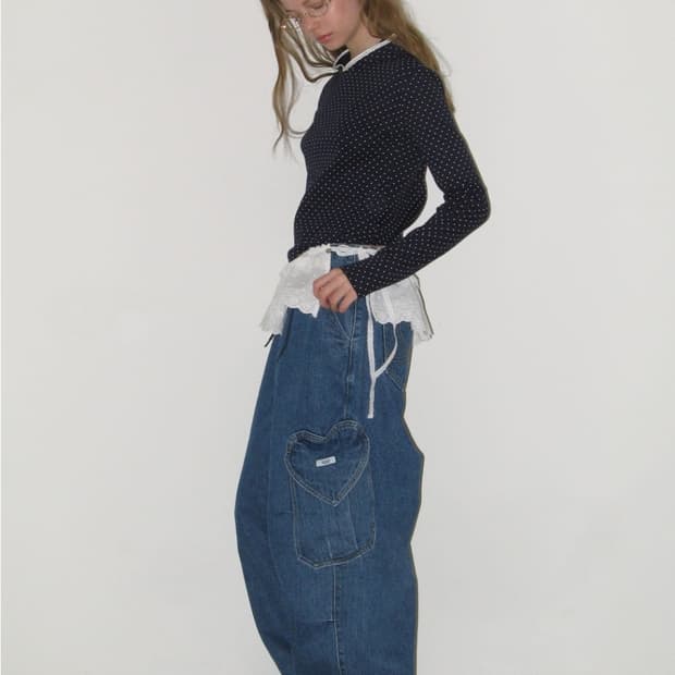 [새상품] 론론 하트 포켓 카고 데님 팬츠