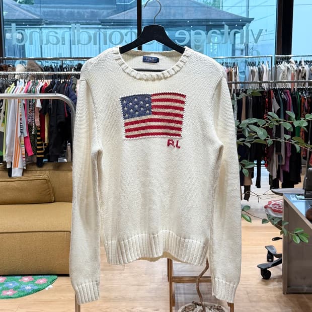 폴로 랄프로렌 아이보리 USA 성조기 니트 