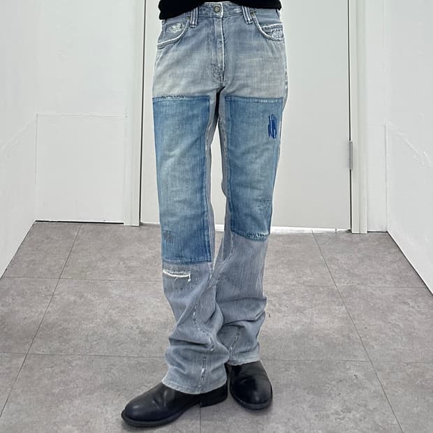 Denim Panel Distressed Pants