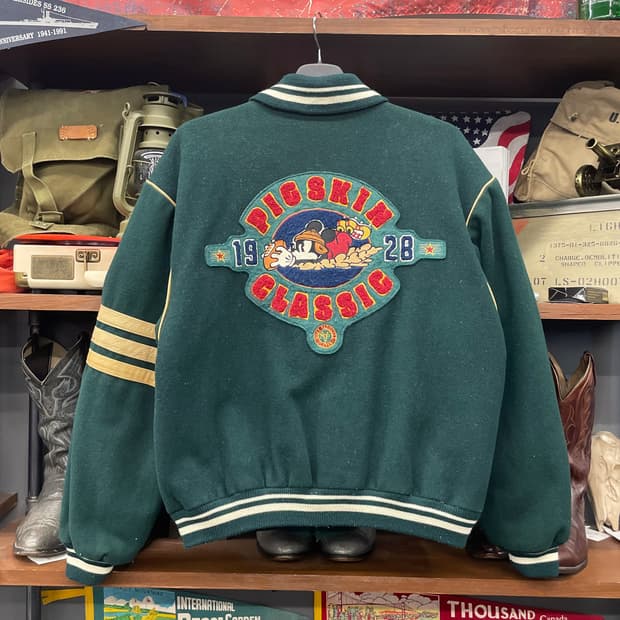 Rare! 90s 디즈니 오리지널 미키마우스 피그스킨 클래식 바시티 자켓