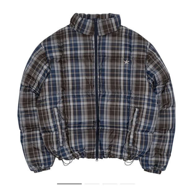 TCM mini logo check puffer jacket (navy)