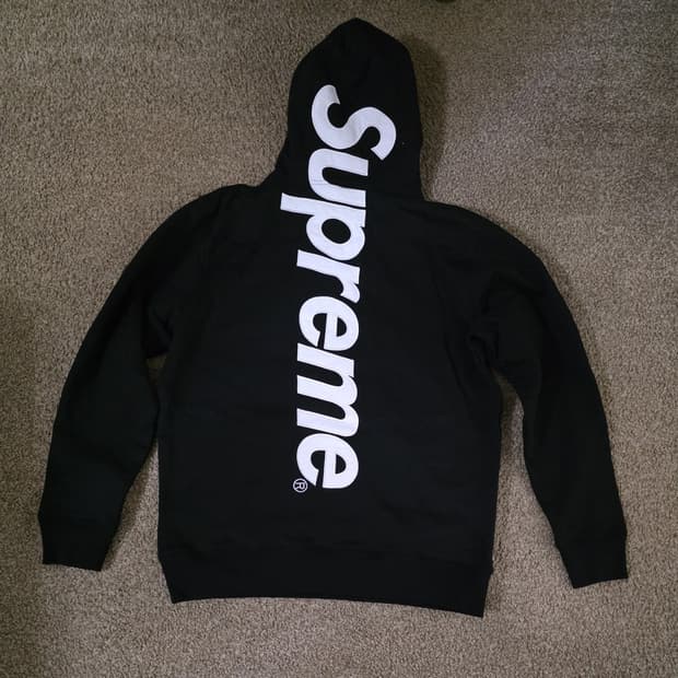 24FW 슈프림 사틴 아플리케 후드티 블랙