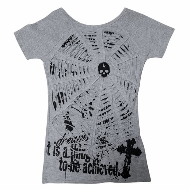 펑크키치갸루y2k 스컬 해골 거미줄 데미지 딱붙핏 반팔티