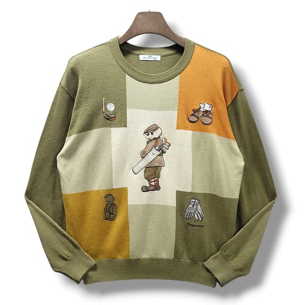 [105] 발렌시아가 골프 브라운 테디 빈티지 자수 니트