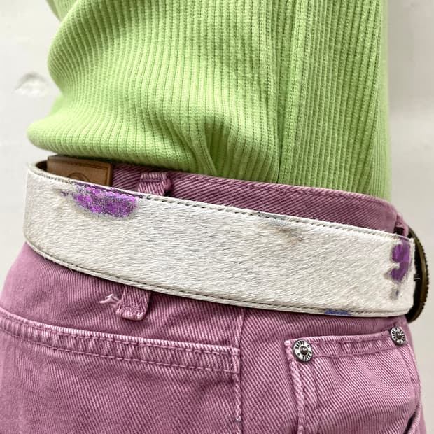 white calf hair neon cubic belt