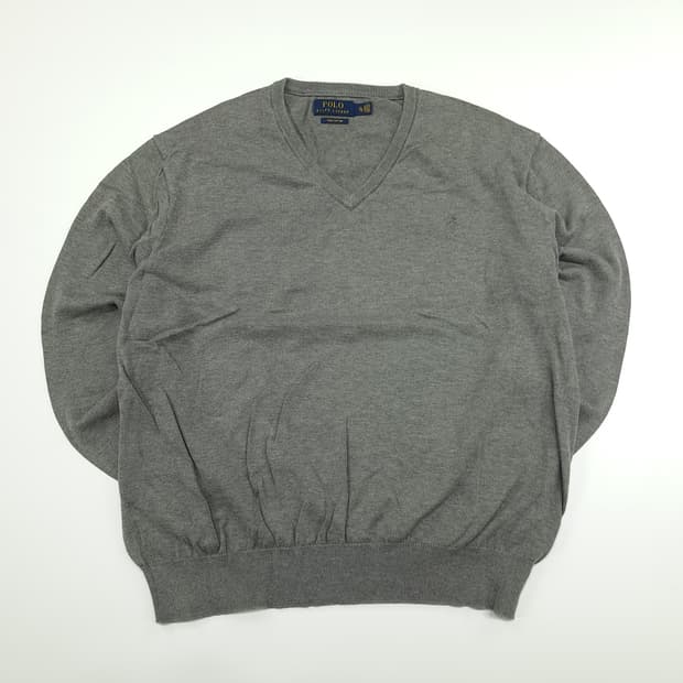 CN868 XL 폴로 랄프로렌 그레이 피마코튼 V넥 긴팔 니트 스웨터