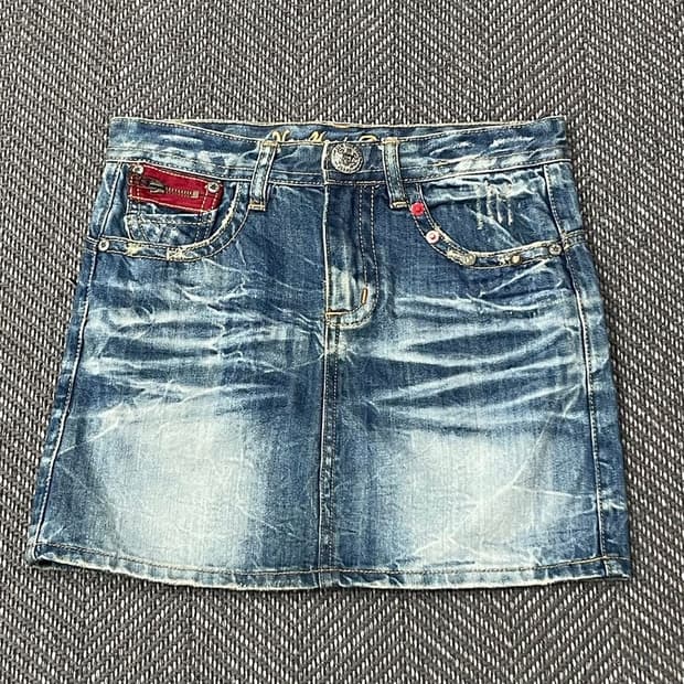 워싱 데님 미니 스커트 v0146
