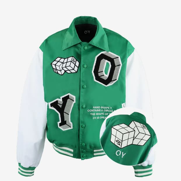 오와이 큐브 로고 바시티 자켓 그린
