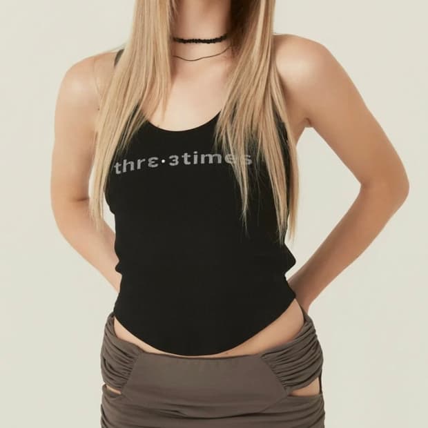 쓰리타임즈 하트 스터드 탱크 탑 블랙 s