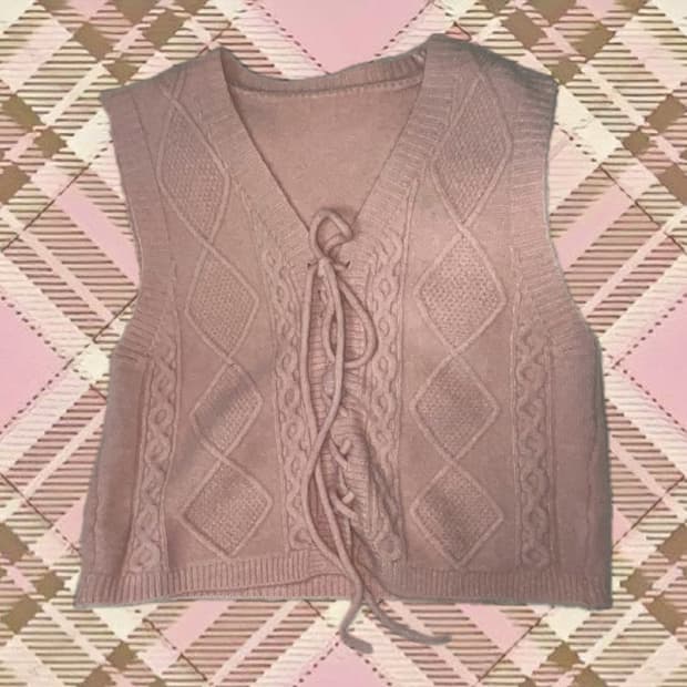 핑크 니트 조끼 딸기우유 모리걸