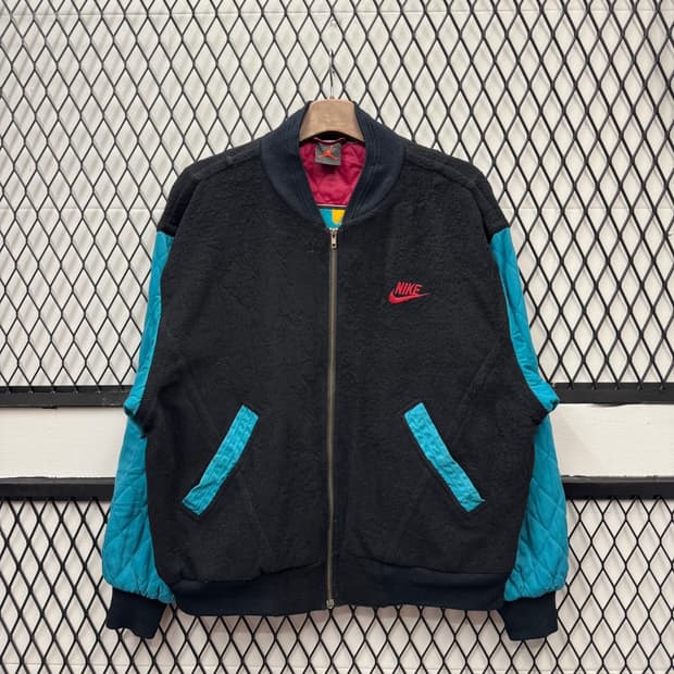 90s 나이키 바시티 에어조던 플라이트 봄버 자켓 블랙 블루 배색