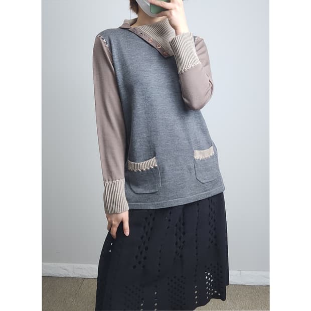 언발 넥 울 니트탑