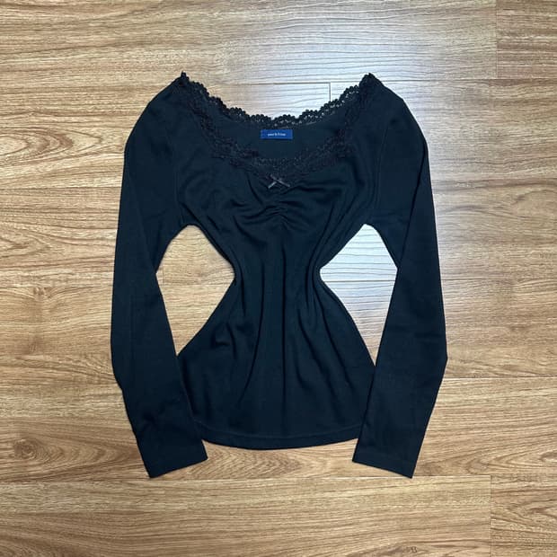 빈티지 블랙 리본 레이스 긴팔 티셔츠 히메갸루 로걀 발레코어 긱시크 고딕