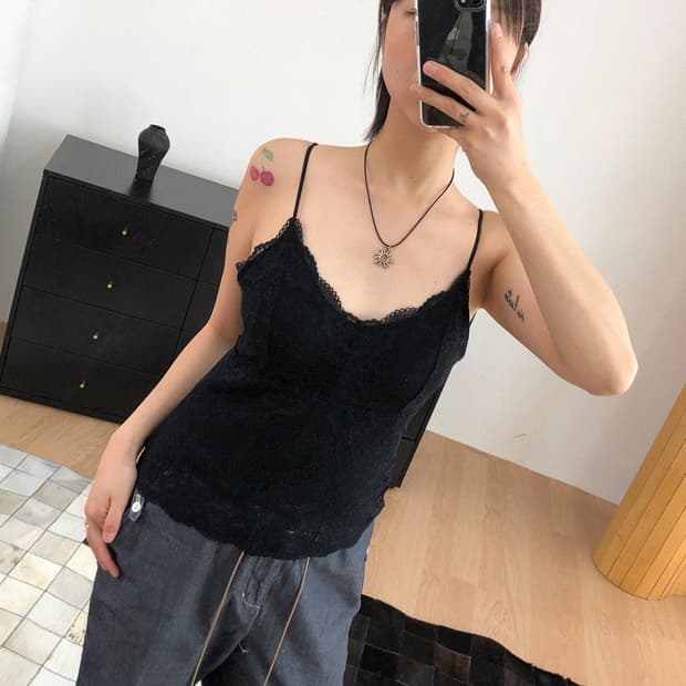 vintage black lace bralette cami top