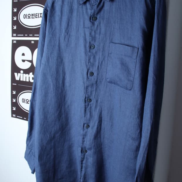 (XL-2XL) 유니클로 셔츠 남방 린넨 마 무지 블루-H3H33694