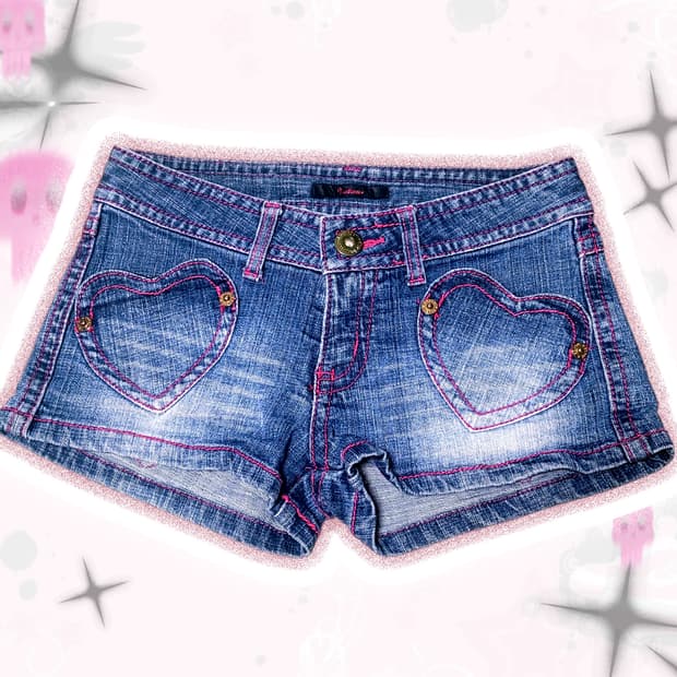 키치 갸루 y2k scene 하트패치 주머니 데님 숏팬츠