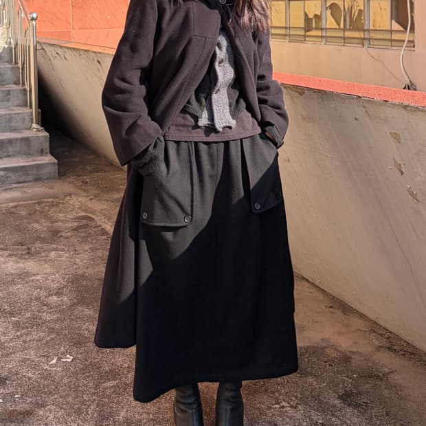 벨 후드 롱 코트