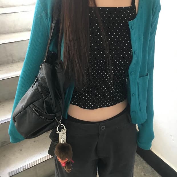아워캐비넷 펀칭 가디건 민트(청록색)
