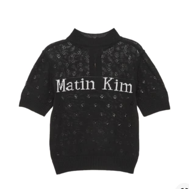 (새상품) 마뗑킴 크로쉐 하프 집업 니트탑 블랙/아이보리