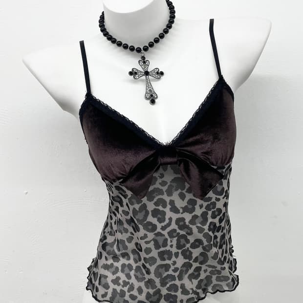 갸루 레오파드 리본 슬립