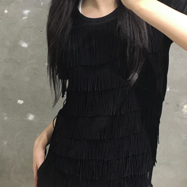 Junya Watanabe 준야와타나베 블랙 테슬 반팔 티셔츠