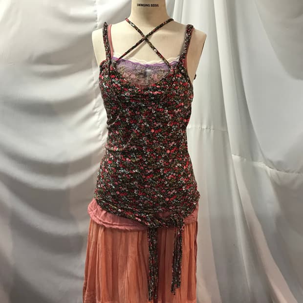 잔꽃 하구미 모리걸 레이스 레이어드 롱스커트 코디