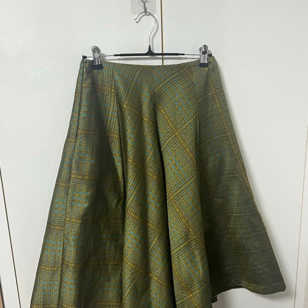 빈티지 그린체크 A라인 미디 스커트