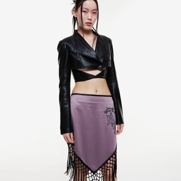 Satin Tassel Skirt Vintage Purple S사이즈